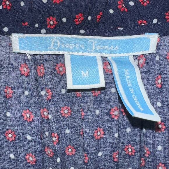 Draper James Printed Popover Tie Dress in Nassau Navy Blue Red Floral Polka Dot - Picture 5 of 16